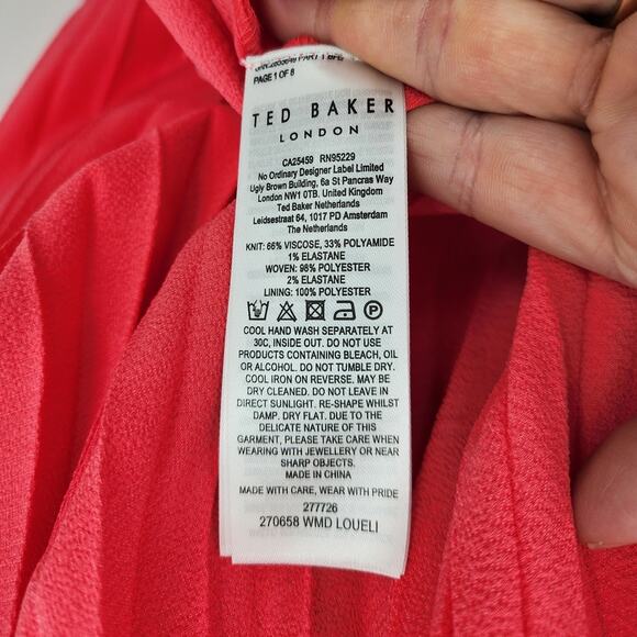 Ted Baker Loueli Cross Front Pleated Midi Dress Coral Size 3 US 10-12 - Picture 15 of 16